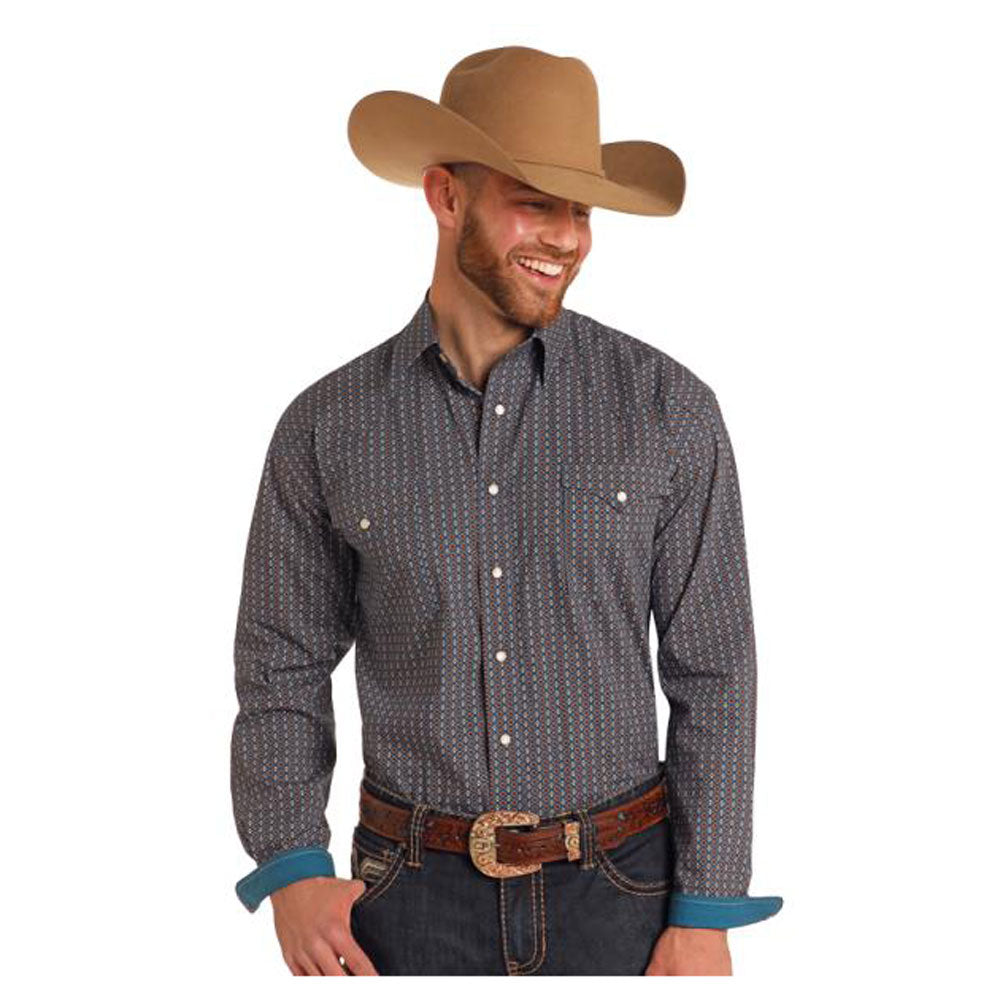 RMN2S05108 Panhandle Men's Long Sleeve Western Snap Shirt - Teal Print