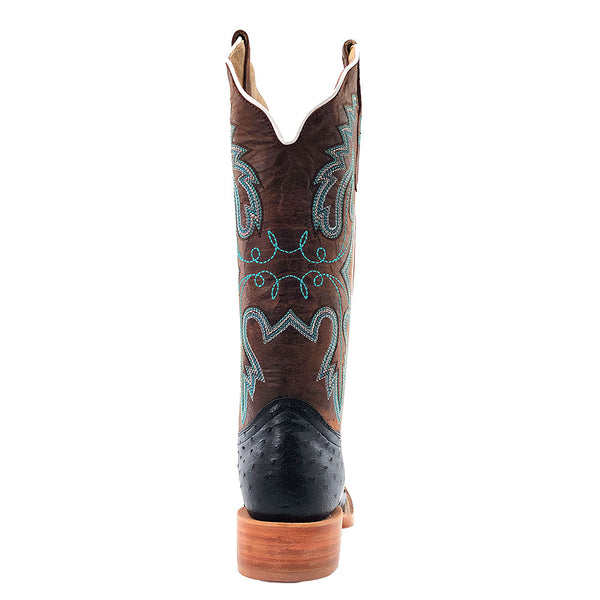 RWL4300-2 R. Watson Women's Black Full Quill Ostrich Wide Square Toe Cowboy Boot