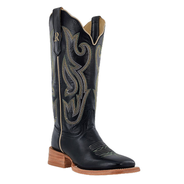 RWL8300-2 R. Watson Women's Ebony Calf Wide Square Toe Cowboy Boot