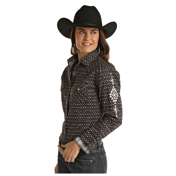 RWN2S02220 Panhandle Roughstock Women's Long Sleeve Western Snap Shirt - Black