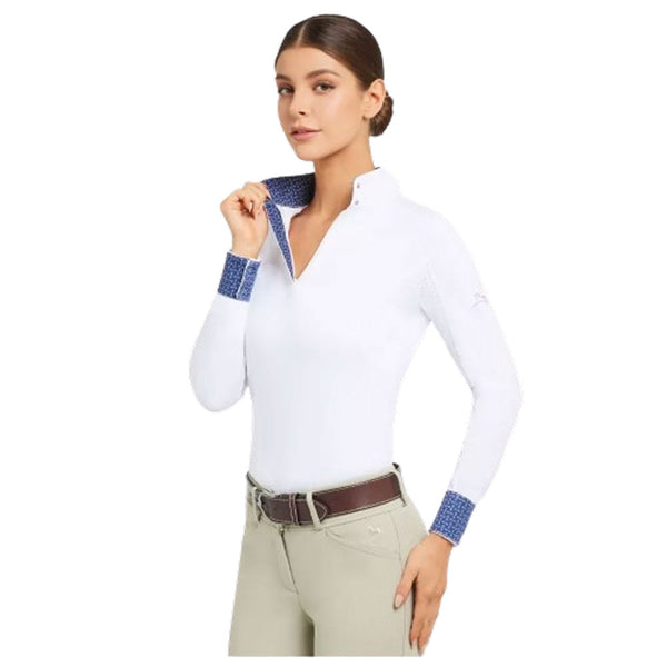 TOR850A R.J. Classics Women's Tori Long Sleeve White Show Shirt - Navy Bit Print