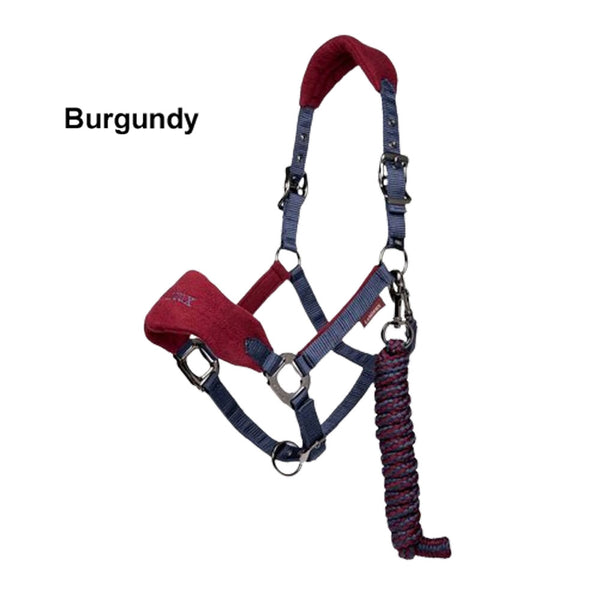 IT00829 Vogue Fleece Cushion Headcollar Halter & Lead Rope Set - Burgundy