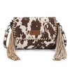 WG-HB-444-1818-CF Wrangler Cow Print Fringe Crossbody Bag Purse - Coffee