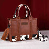 WG102-8120S Wrangler Cow Print Concealed Carry Tote Crossbody Bag - Brown