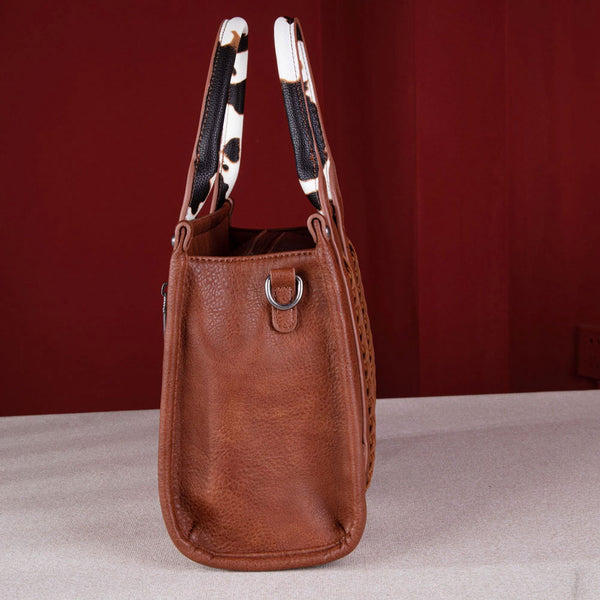 WG102-8120S Wrangler Cow Print Concealed Carry Tote Crossbody Bag - Brown