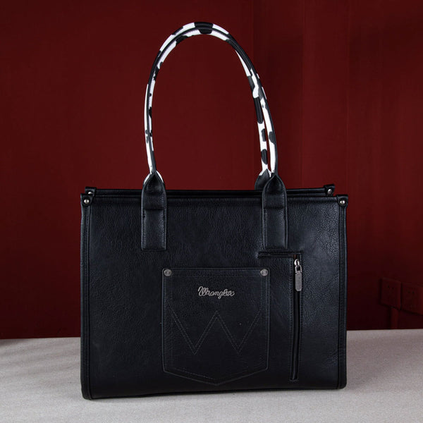 WG102G-8119 Wrangler Cow Print Concealed Carry Wide Tote - Black