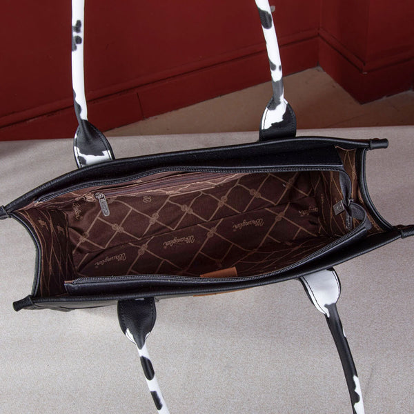 WG102G-8119 Wrangler Cow Print Concealed Carry Wide Tote - Black