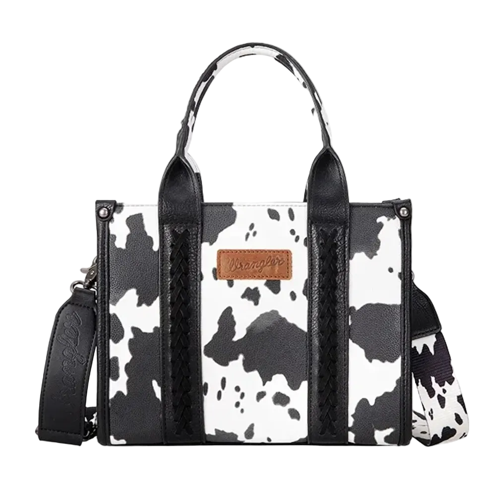 WG133-8120SBK Wrangler Cow Print Concealed Carry Tote Crossbody Purse - Black