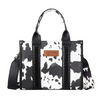 WG133-8120SBK Wrangler Cow Print Concealed Carry Tote Crossbody Purse - Black