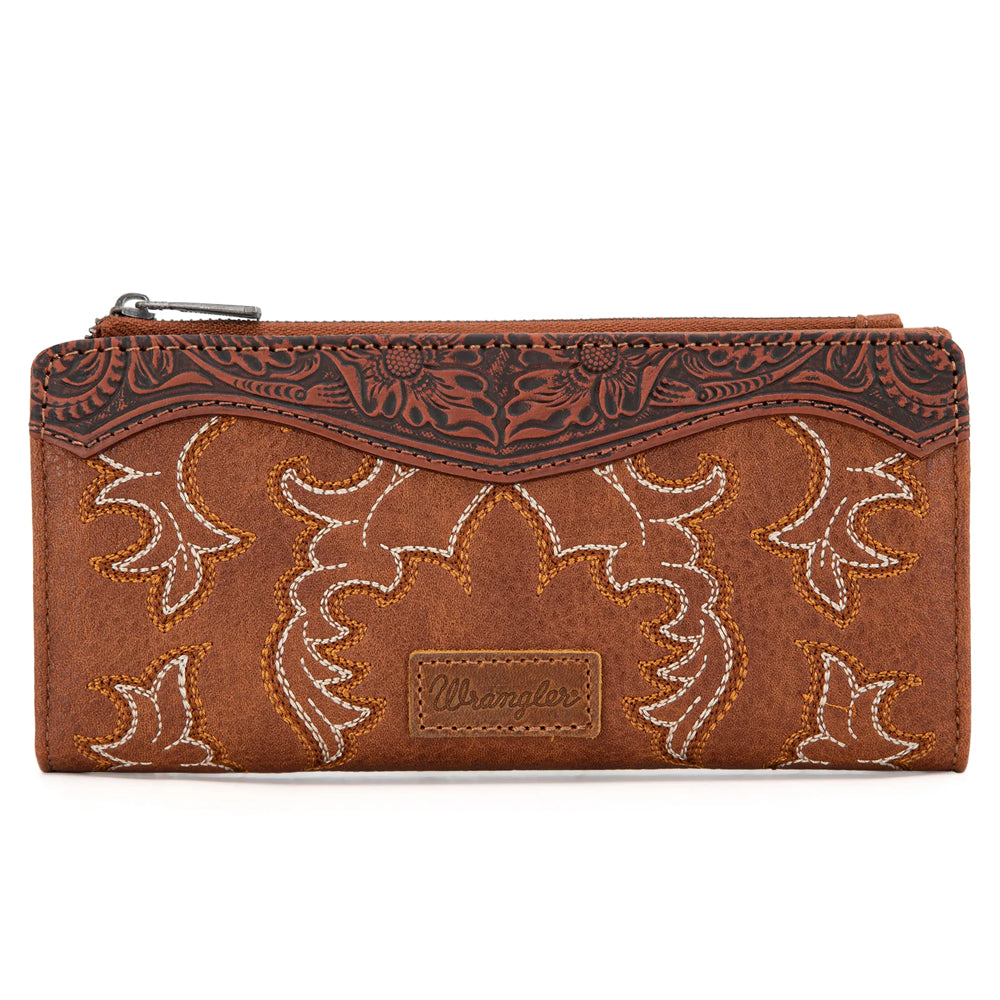 WG145-212 Wrangler Western Floral Tooled Wallet - Brown