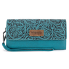WG196-W056TQ Wrangler Western Floral Tooled Wristlet RFID Wallet - Turquoise