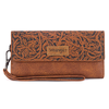 WG196-W056 Wrangler Western Floral Tooled Wristlet RFID Wallet - Brown