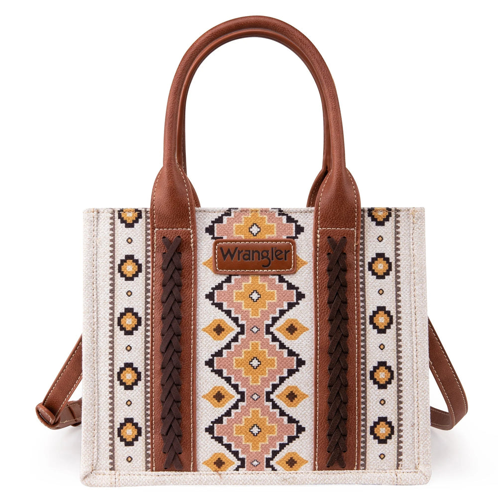 WG2202-8120SCF Wrangler Southwestern Pattern Dual Sided Print Tote Crossbody Bag - Coffee
