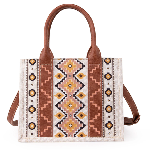 WG2202-8120SCF Wrangler Southwestern Pattern Dual Sided Print Tote Crossbody Bag - Coffee