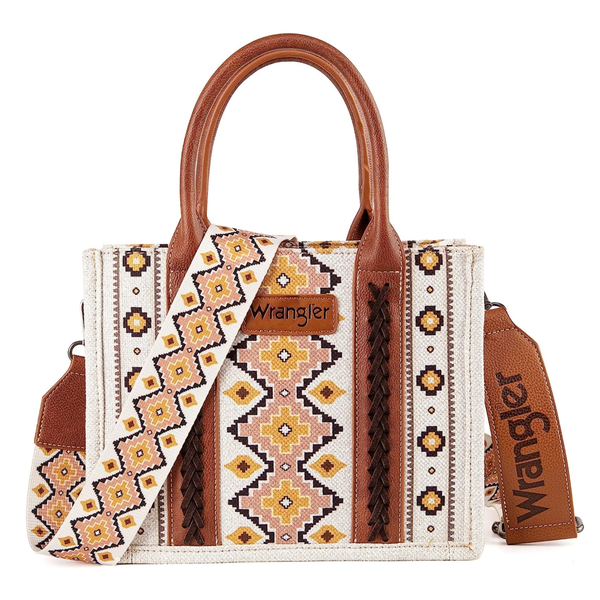 WG2202-8120SCF Wrangler Southwestern Pattern Dual Sided Print Tote Crossbody Bag - Coffee