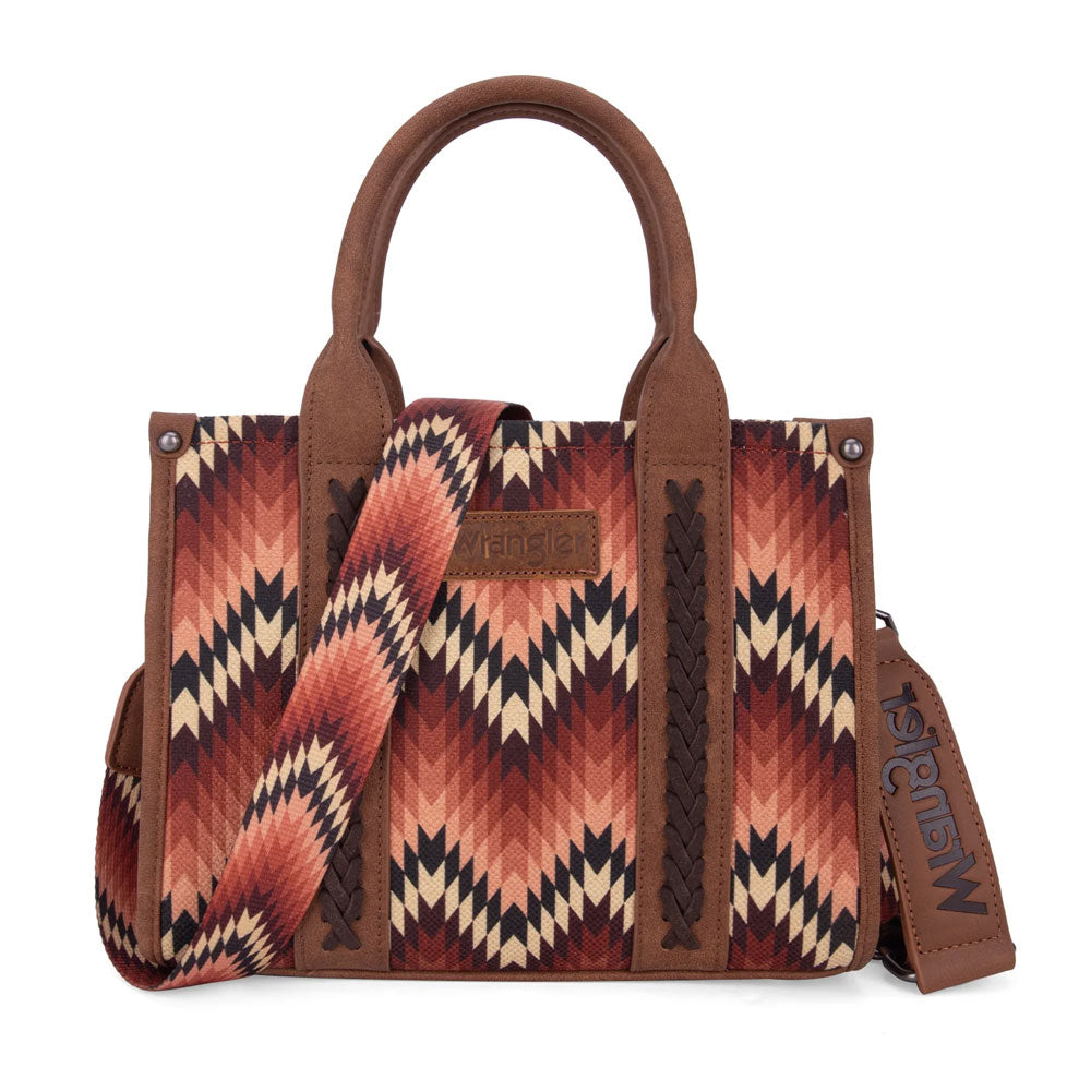 WG2211-8120S Wrangler Southwestern Pattern Dual Sided Print Tote Crossbody Bag - Brown