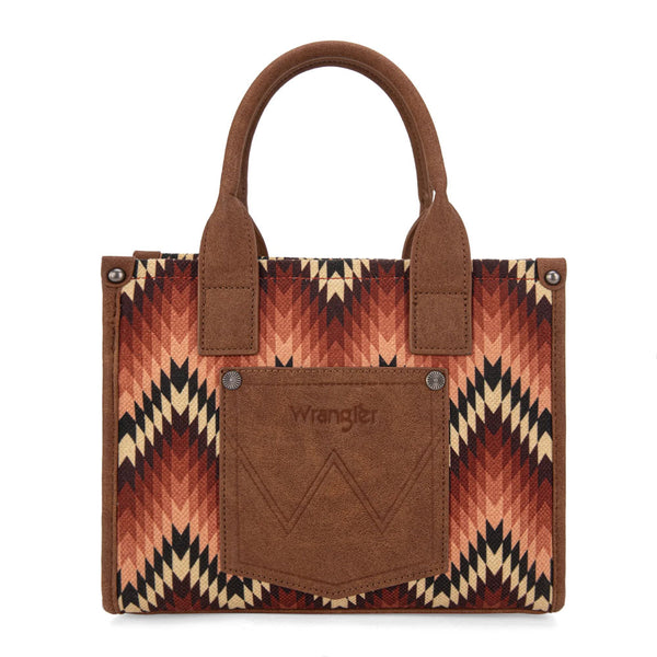 WG2211-8120S Wrangler Southwestern Pattern Dual Sided Print Tote Crossbody Bag - Brown