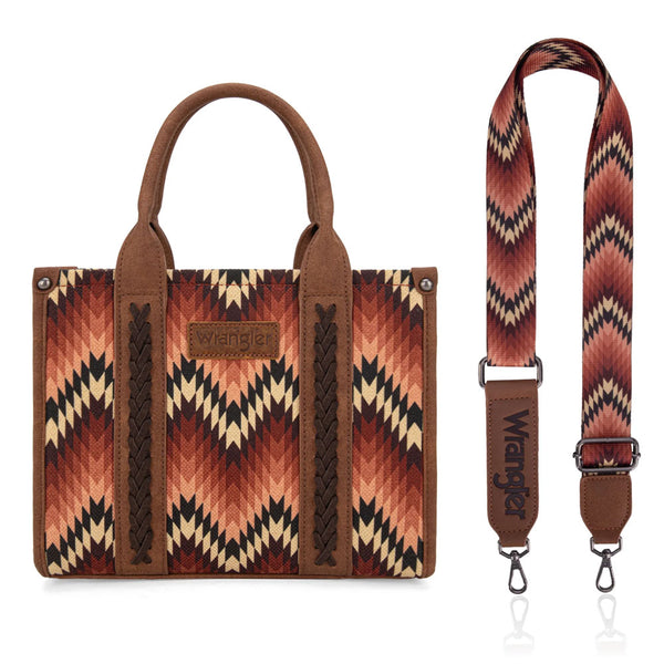WG2211-8120S Wrangler Southwestern Pattern Dual Sided Print Tote Crossbody Bag - Brown