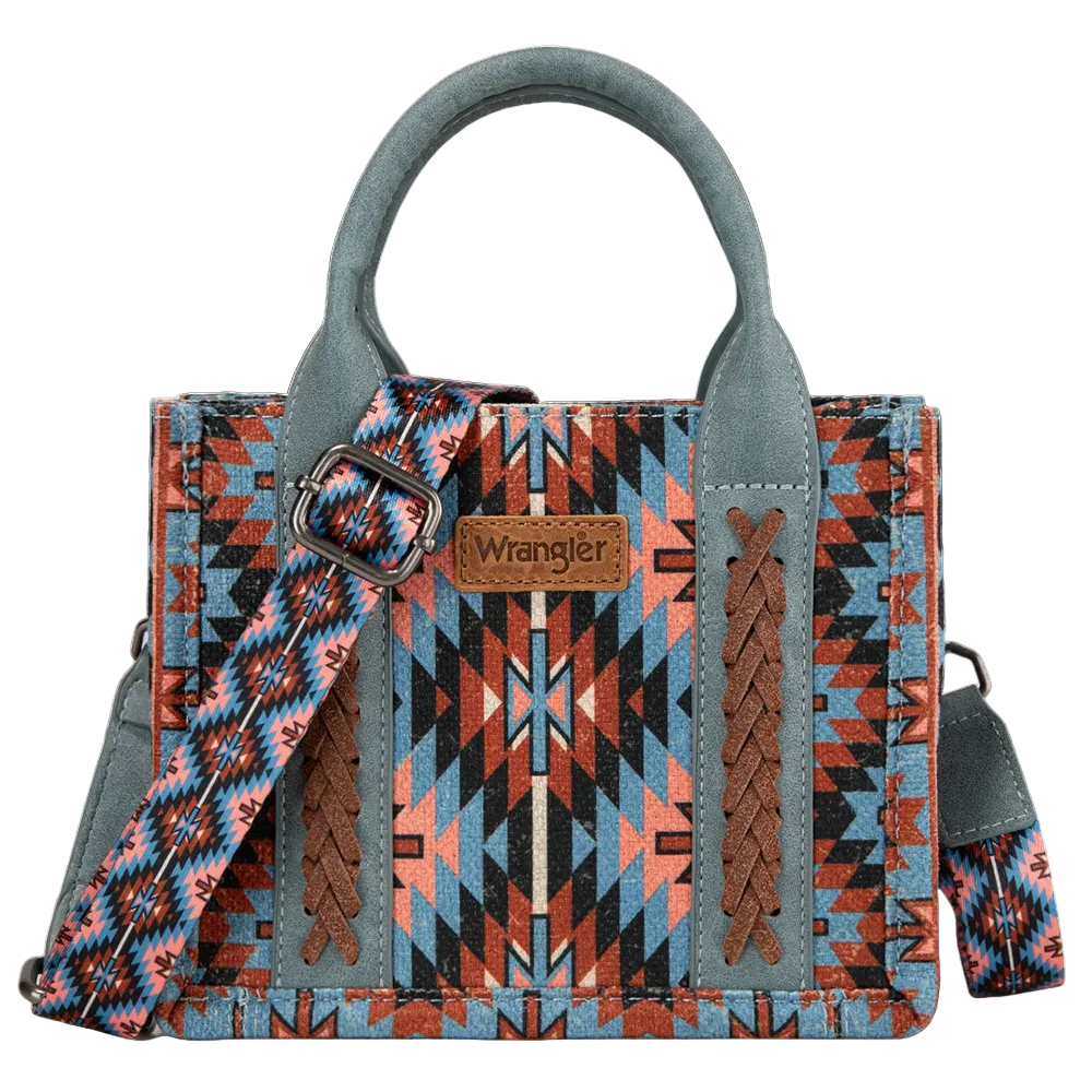 WG2213-8866SNY Wrangler Dual Sided Print Mini Tote Crossbody Purse - Navy Southwest