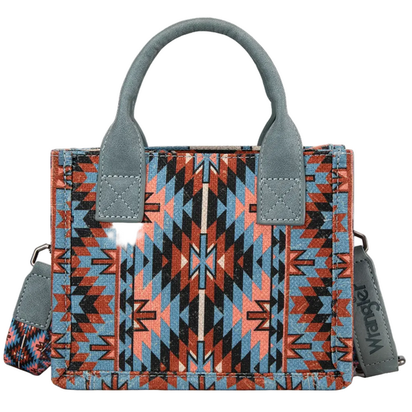 WG2213-8866SNY Wrangler Dual Sided Print Mini Tote Crossbody Purse - Navy Southwest