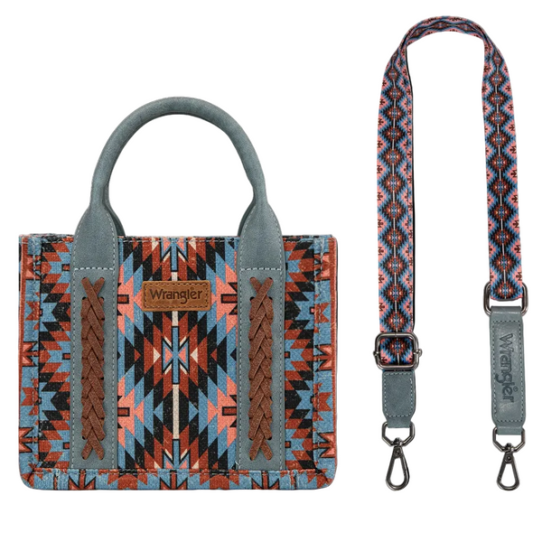 WG2213-8866SNY Wrangler Dual Sided Print Mini Tote Crossbody Purse - Navy Southwest