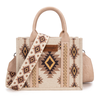 WG226-8120STN Wrangler Southwestern Pattern Dual Sided Print Tote Crossbody Bag - Tan