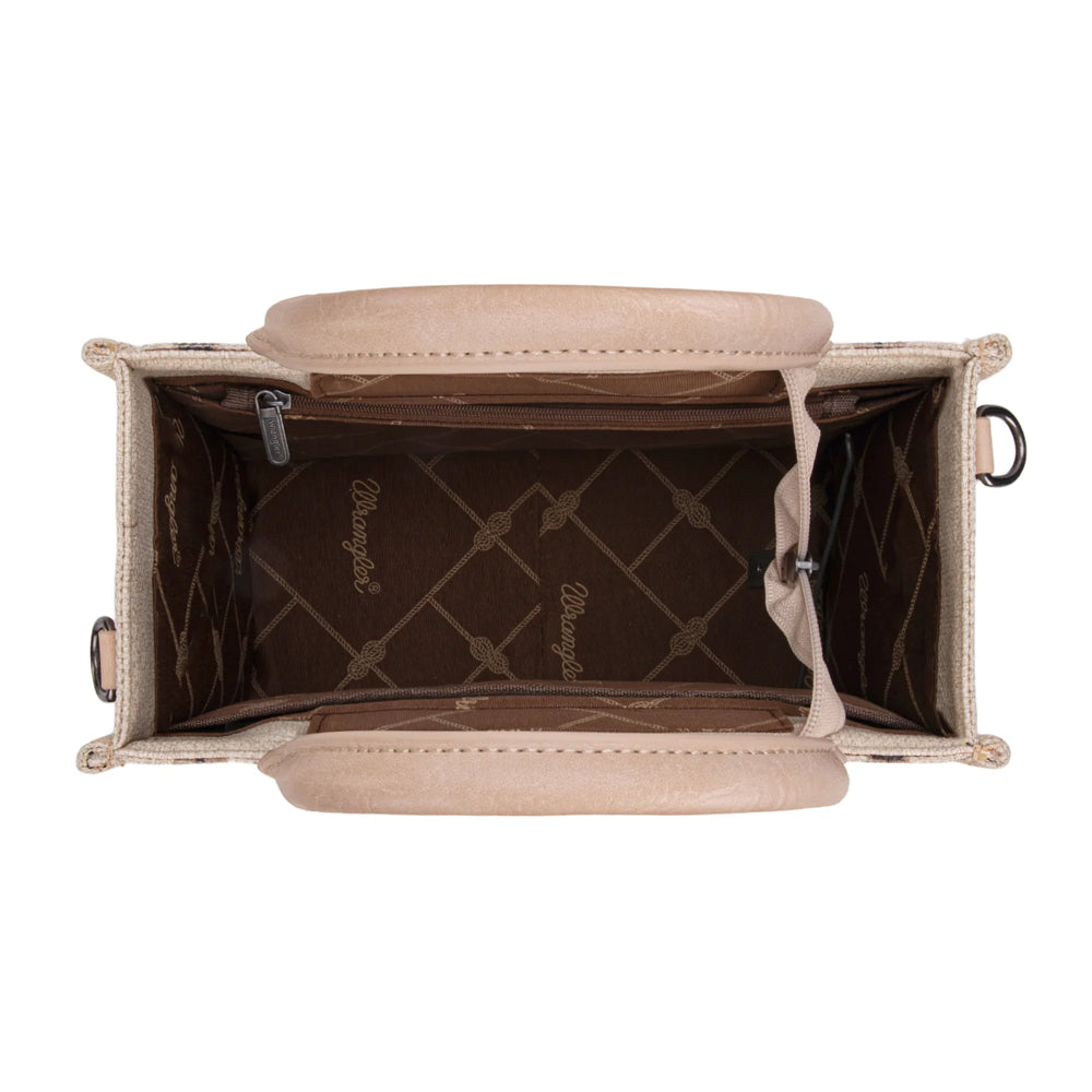 WG226-8120STN Wrangler Southwestern Pattern Dual Sided Print Tote Crossbody Bag - Tan