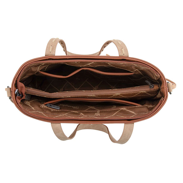 WG233-2009 Wrangler Aztec Embroidered Tote Crossbody Bag - Light Brown