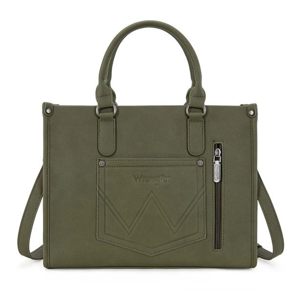 WG313-8119GN Wrangler Sherpa Aztec Canvas Tote Crossbody Purse - Green