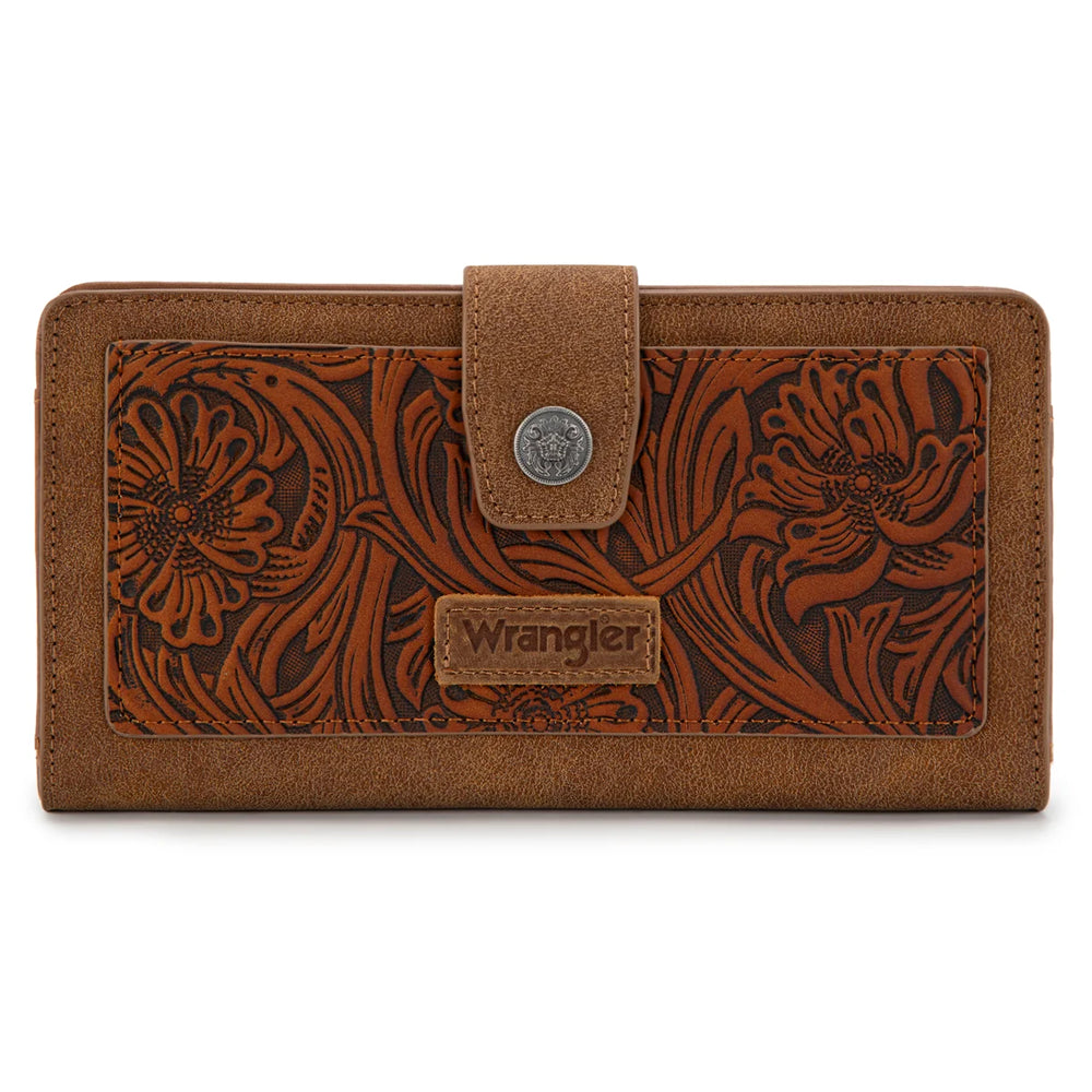 WG339-W080 Wrangler Western Floral Tooled RFID Wallet - Brown