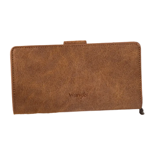 WG339-W080 Wrangler Western Floral Tooled RFID Wallet - Brown