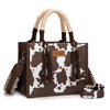 WG386-8120SCF Wrangler Cow Print Tote / Crossbody Purse - Coffee