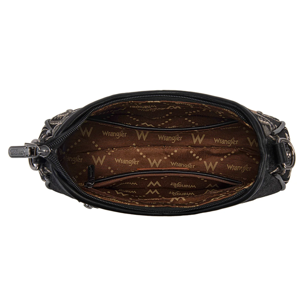 WG435-8182BK Wrangler Aztec Studded Denim Shoulder Bag with Mini Pouch - Black