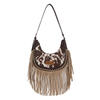 WG444-818CF Wrangler Cow Print Fringe Shoulder Hobo Bag Purse - Coffee