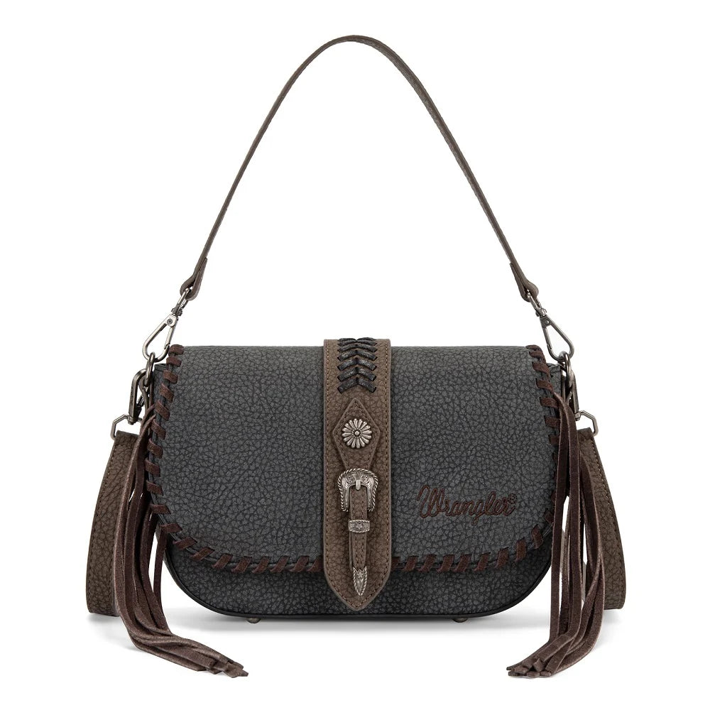 WG454-2003BK Wrangler Braided Tassel Saddle Crossbody Bag - Black