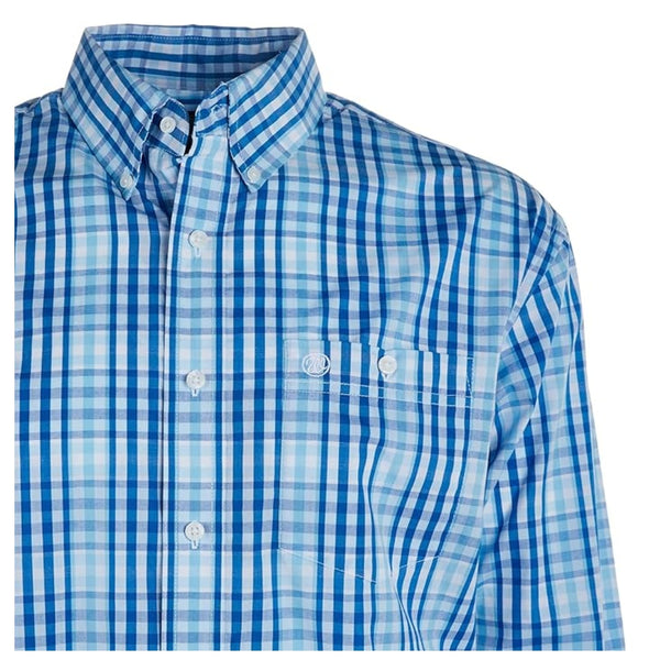 112324795 Wrangler Men's Relaxed Fit Button Down Long Sleeve Shirt- Blue Plaid