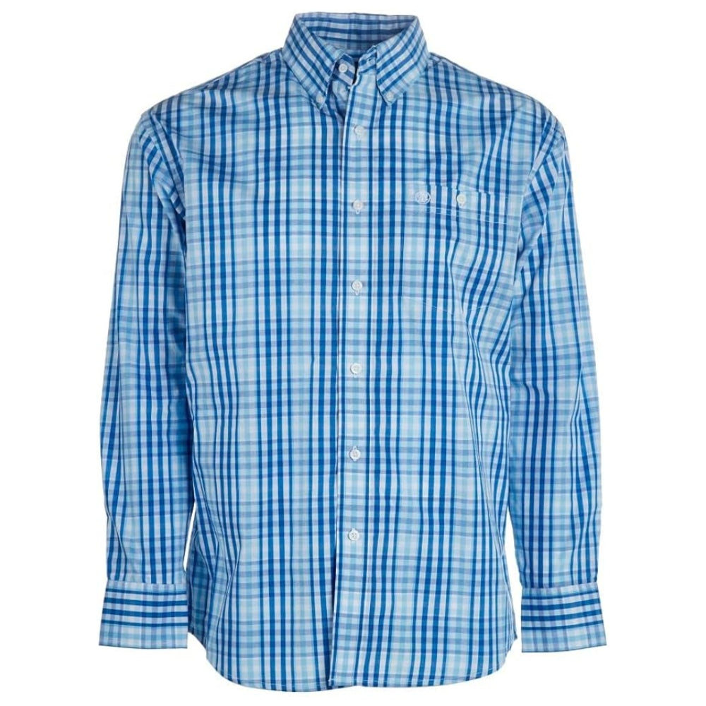 112324795 Wrangler Men's Relaxed Fit Button Down Long Sleeve Shirt- Blue Plaid