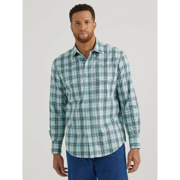 112344408 Wrangler Men's Wrinkle Resist Long Sleeve Classic Fit Snap Shirt - Turquoise
