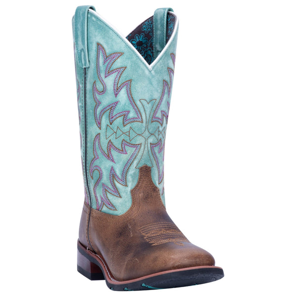 5607 Laredo Ladies Anita Square Toe Western Cowboy Boots - Brown & Turquoise