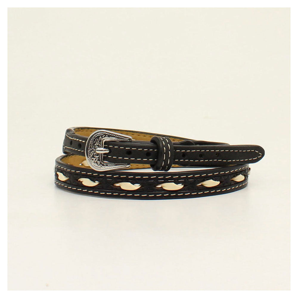 0204601 M&F Hatband Black Tooled with Ivory Rawhide Stitching