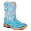 09-017-1901-0027 Roper Toddler Girls Turquoise Floral Glitter Western Cowgirl Boot
