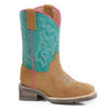 09-018-9991-0073 Roper Little Kids Tan & Turquoise Square Toe Western Cowboy Cowgirl Boot