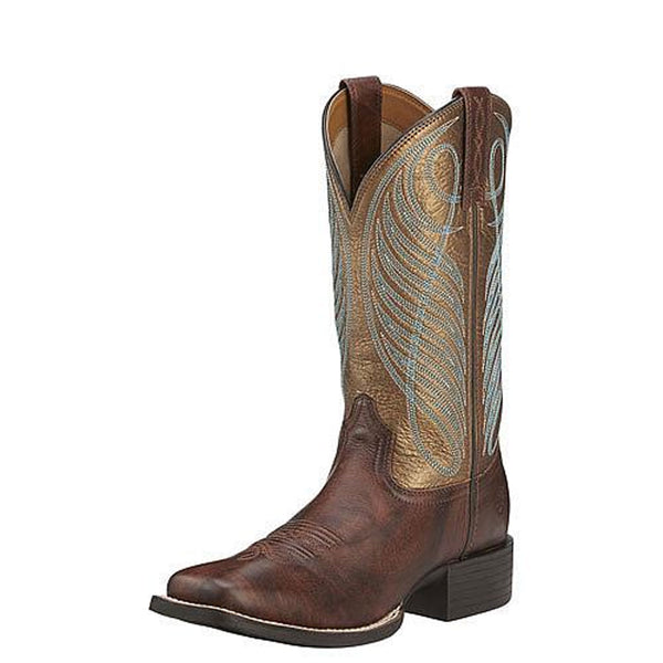 10016317 Ariat Women's Round Up Wide Square Toe Western Cowboy Boot Brown/Bronze
