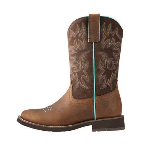 10021457 Ariat Women's Delilah Round Toe Western Cowgirl Boot Distressed Brown