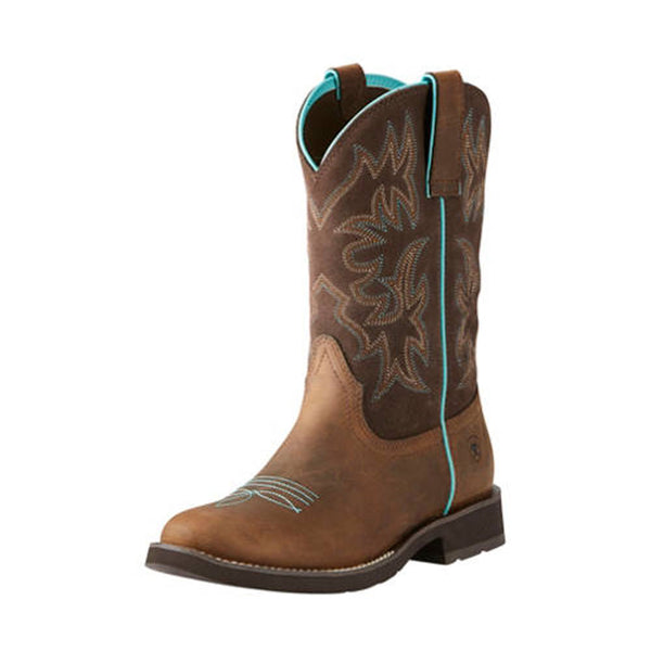 10021457 Ariat Women's Delilah Round Toe Western Cowgirl Boot Distressed Brown