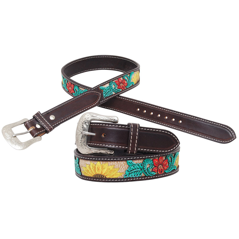1002 Circle Y Rising Sunflower Tooled Leather Belt
