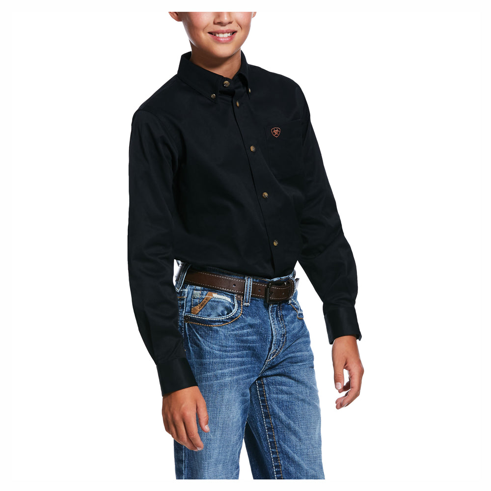 10030161 Ariat Boys' Solid Twill Long Sleeve Western Buttondown Shirt - Classic Black