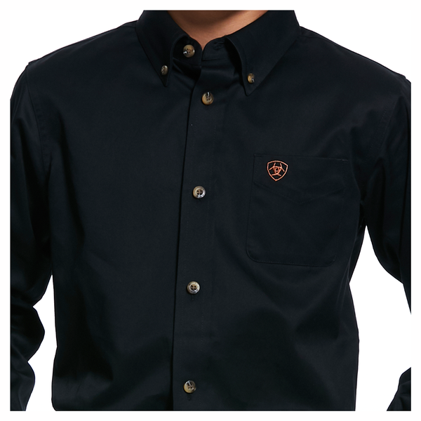 10030161 Ariat Boys' Solid Twill Long Sleeve Western Buttondown Shirt - Classic Black