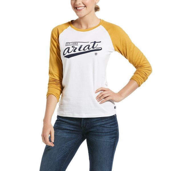 10032753 Ariat Ladies Varsity Logo Long Sleeve White T-Shirt