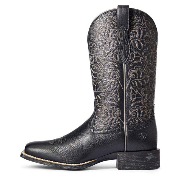 10034024 Ariat Women's Round Up Remuda Western Cowboy Boot - Black Deertan